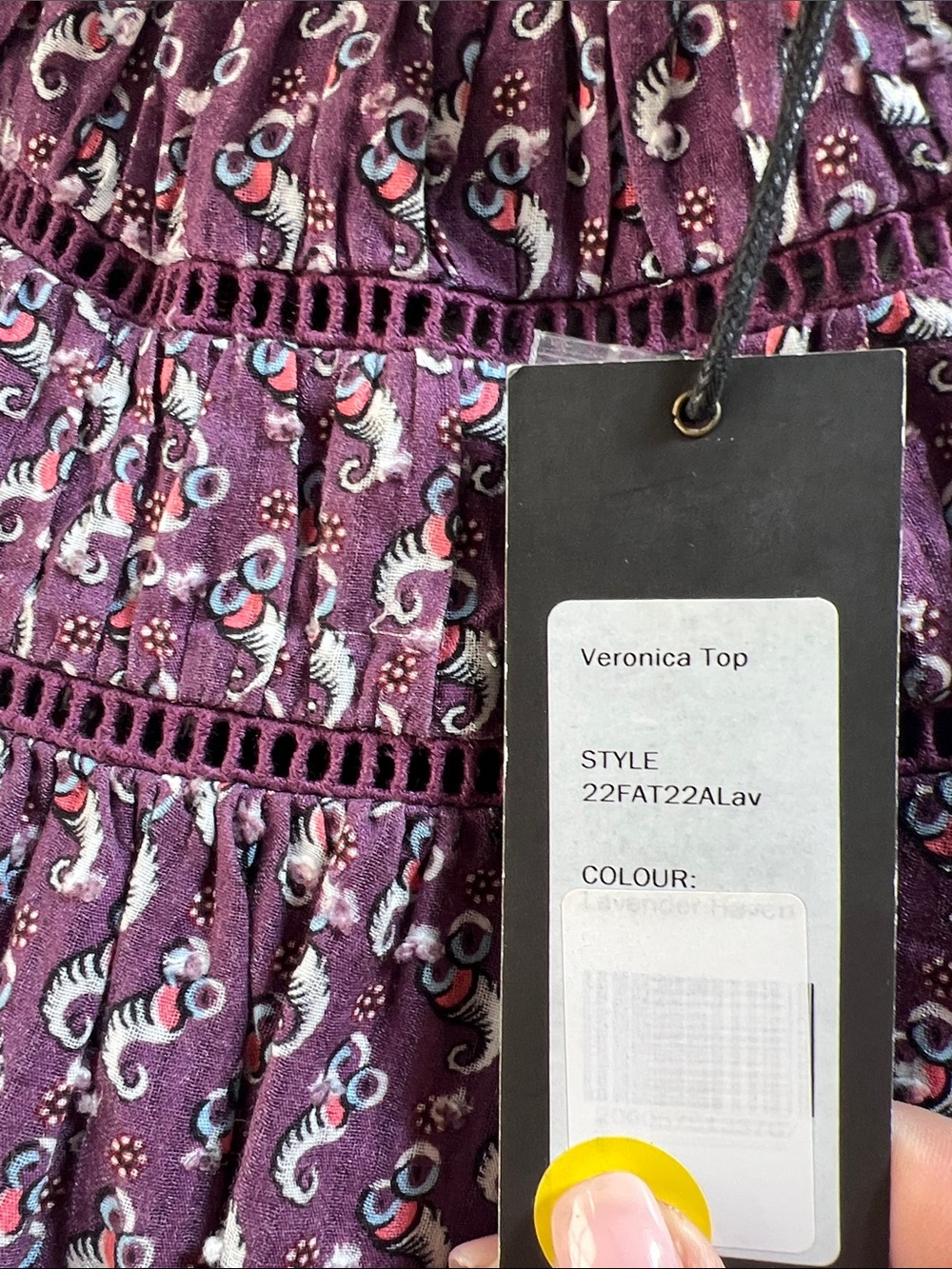 NWT Hunter Bell Veronica Top Purple Paisley Smocked High Neck Blouse Small - Picture 3 of 9